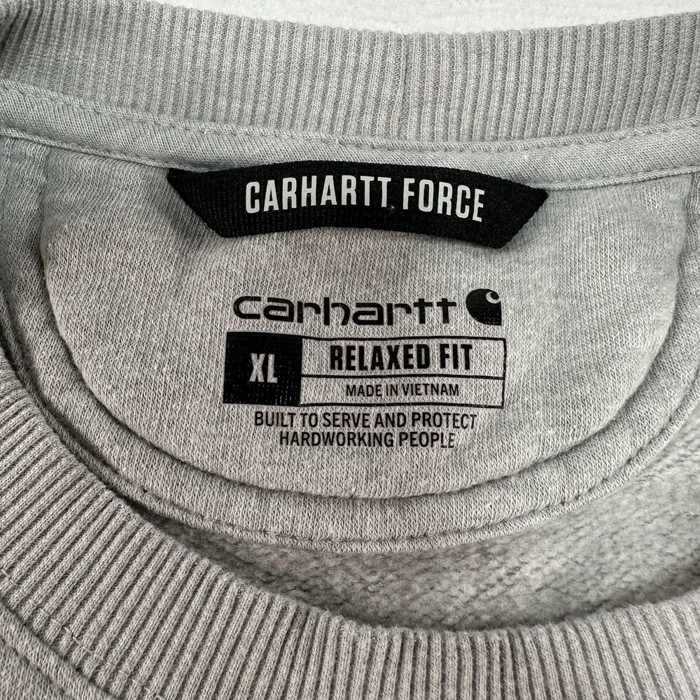 Carhartt Force Sweatshirt Mens XL Gray Crewneck Fleece Kangaroo Pocket Relaxed